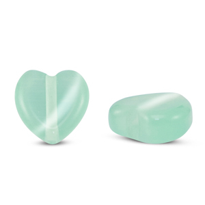 Glaskralen Cat's eye hart Mint turquoise