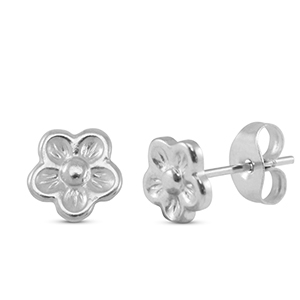 Roestvrij stalen (RVS) Stainless steel oorbellen / oorstekers bloem Silver