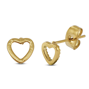 Roestvrij stalen (RVS) Stainless steel oorbellen / oorstekers hart Gold