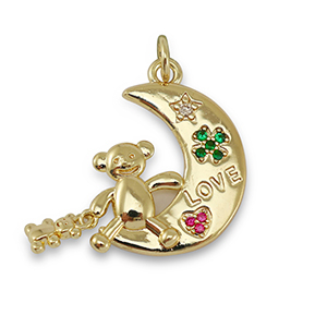 Brass TQ metaal bedels zirkonia maan & beer Gold-multicolor