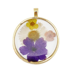 Bedels met gedroogde bloemetjes Gold-purple yellow