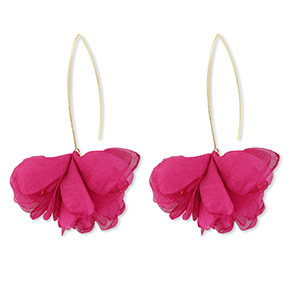Trendy oorbellen chiffon bloem Fuchsia pink-gold