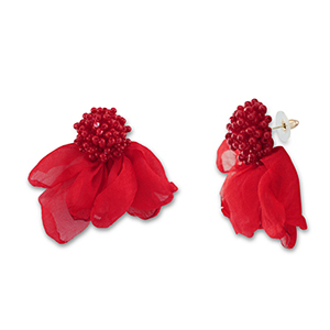 Trendy oorbellen/oorstekers chiffon bloem Red-gold
