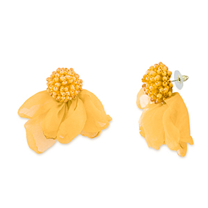 Trendy oorbellen/oorstekers chiffon bloem Yellow-gold