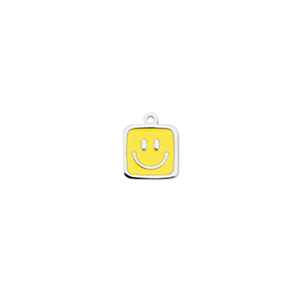 Roestvrij stalen (RVS) Stainless steel bedels vierkant met smiley Silver-yellow