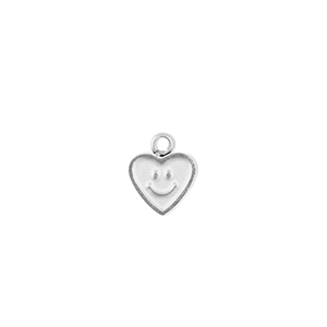 Roestvrij stalen (RVS) Stainless steel bedels hart met smiley Silver