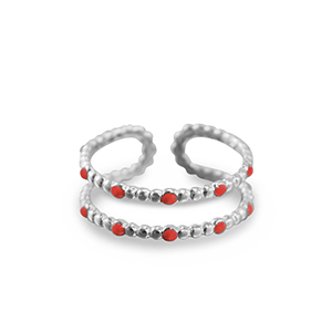 Roestvrij stalen (RVS) Stainless steel ringen stippen Silver-red
