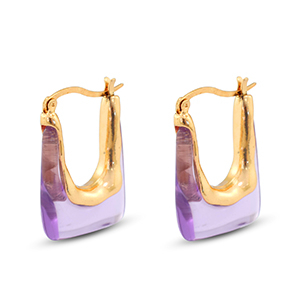 Trendy resin oorbellen rechthoek Gold-transparent purple