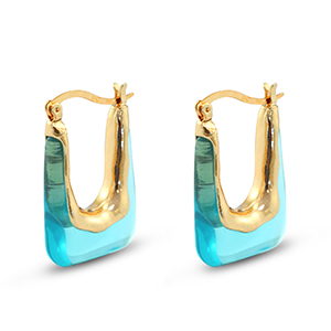 Trendy resin oorbellen rechthoek Gold-transparent turquoise green