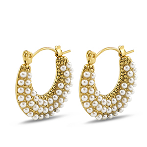 Roestvrij stalen (RVS) Stainless steel oorbellen / oorstekers met imitatie parels Gold