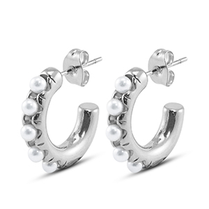 Roestvrij stalen (RVS) Stainless steel oorbellen / oorstekers met imitatie parels Silver