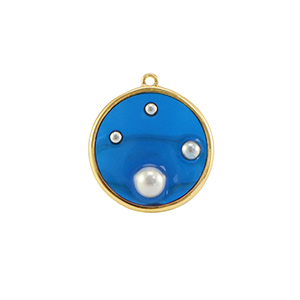 Resin hangers rond met parels Gold-blue-white