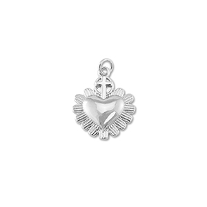 Brass TQ metaal bedels hart met kruis Silver