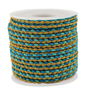 Trendy koord gevlochten 3mm Turquoise-blue-gold