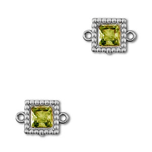 Roestvrij stalen (RVS) Stainless steel tussenstukken zirkonia vierkant Silver-lime green