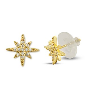 Brass TQ metaal oorbellen / oorstekers zirkonia ster Gold