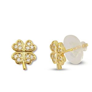 Brass TQ metaal oorbellen / oorstekers zirkonia klaver Gold