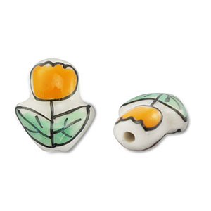Handgeschilderde glaskralen tulp White-orange-green