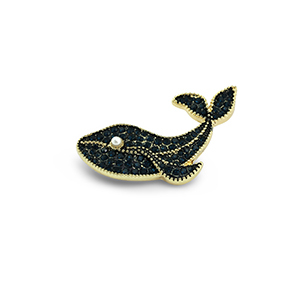 Broches walvis met parel Gold-dark blue-white