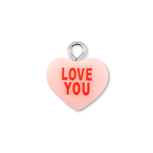 Resin hangers hart "LOVE YOU" Light pink-red