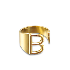 Roestvrij stalen (RVS) Stainless steel ringen letter B Gold