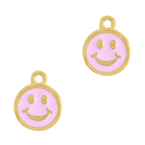 Bedels DQ metaal smiley Goud-light pink (nikkelvrij)