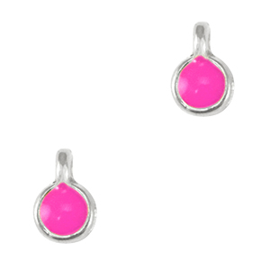 Bedels DQ metaal 5mm Antiek zilver-neon fuchsia pink (nikkelvrij)