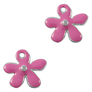 Bedels DQ metaal bloem Antiek zilver-magenta pink (nikkelvrij)