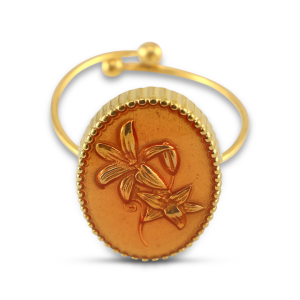 Roestvrij stalen (RVS) Stainless steel ringen enamel ovaal met bloem Gold-salmon pink