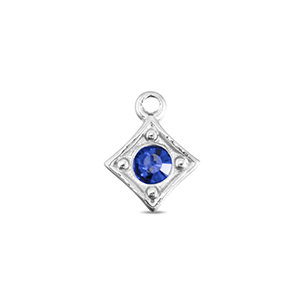 BY31&reg; Roestvrij stalen (RVS) Stainless steel bedels ruit Silver-sapphire blue