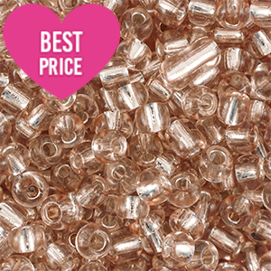 Glaskralen Rocailles 6/0 (4mm) Silverlined light semolina beige