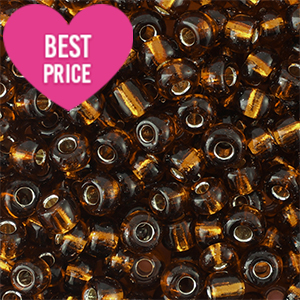 Glaskralen Rocailles 8/0 (3mm) Silverlined cognac brown