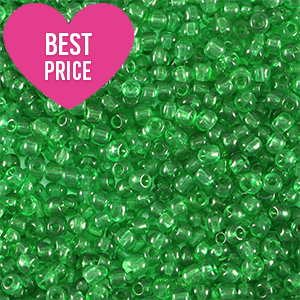 Glaskralen Rocailles 12/0 (2mm) Transparent emerald green