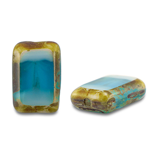 Czech kralen TCB rectangle 12x8mm Transparent turquoise