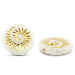 Czech kralen fossil shell 18mm White-gold