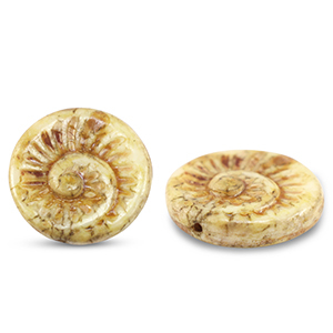Czech kralen fossil shell 18mm Beige-brown
