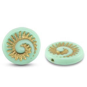 Czech kralen fossil shell 18mm Mint green-gold