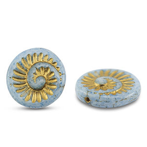 Czech kralen fossil shell 18mm Grey blue-gold