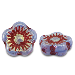 Czech kralen sunset flower 10mm lavender blue-AB coating