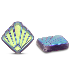 Czech kralen diafan 17mm Transparent purple AB-blue