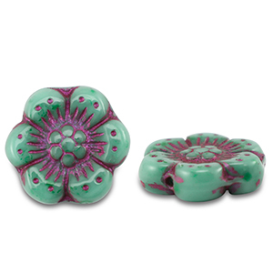 Czech kralen boho flower 14mm Army green-purple