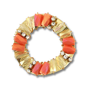 Top facet hangers rond Coral red AB-transparent AB-gold