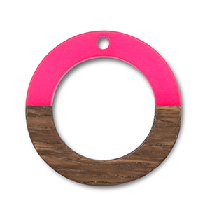 Houten hangers rond Neon pink-brown