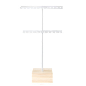 Sieraad display voor oorbellen T-vorm met houten voet Wit-hout
