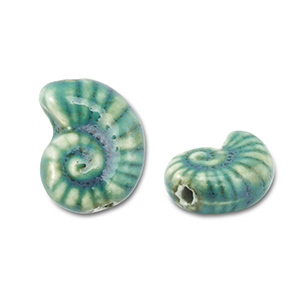 Kralen keramiek schelp Teal blue