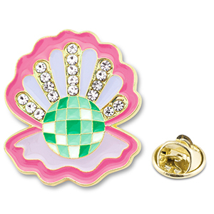 Pins oester met strass Dark pink-lilac purple-green