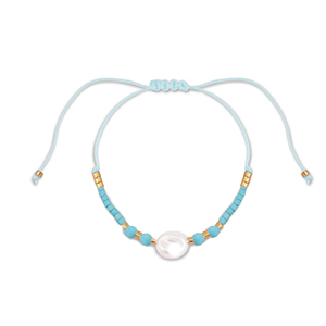 Trendy armbanden mixed beads Light blue-white-gold