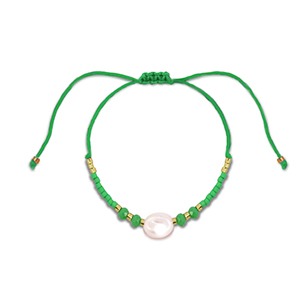Trendy enkelbandjes mixed beads Green-white-gold