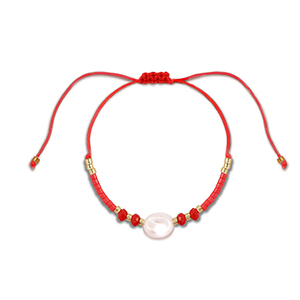 Trendy enkelbandjes mixed beads Red-white-gold