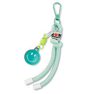 Sleutelhangers smiley met touw Mint-neon yellow-white